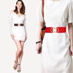 WOMEN Stretchy Belt Metal Buckle Red
